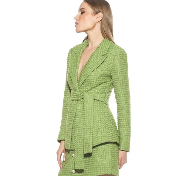 NWT Alexia Admor Sage Tweed 'Olya' Plaid Pattern Belted Blazer - Picture 3 of 4